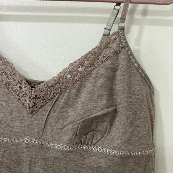 American Eagle Women Sz Large Brown Lace Babydoll Cami Tank Top Y2K Preppy Fairy - Picture 3 of 6